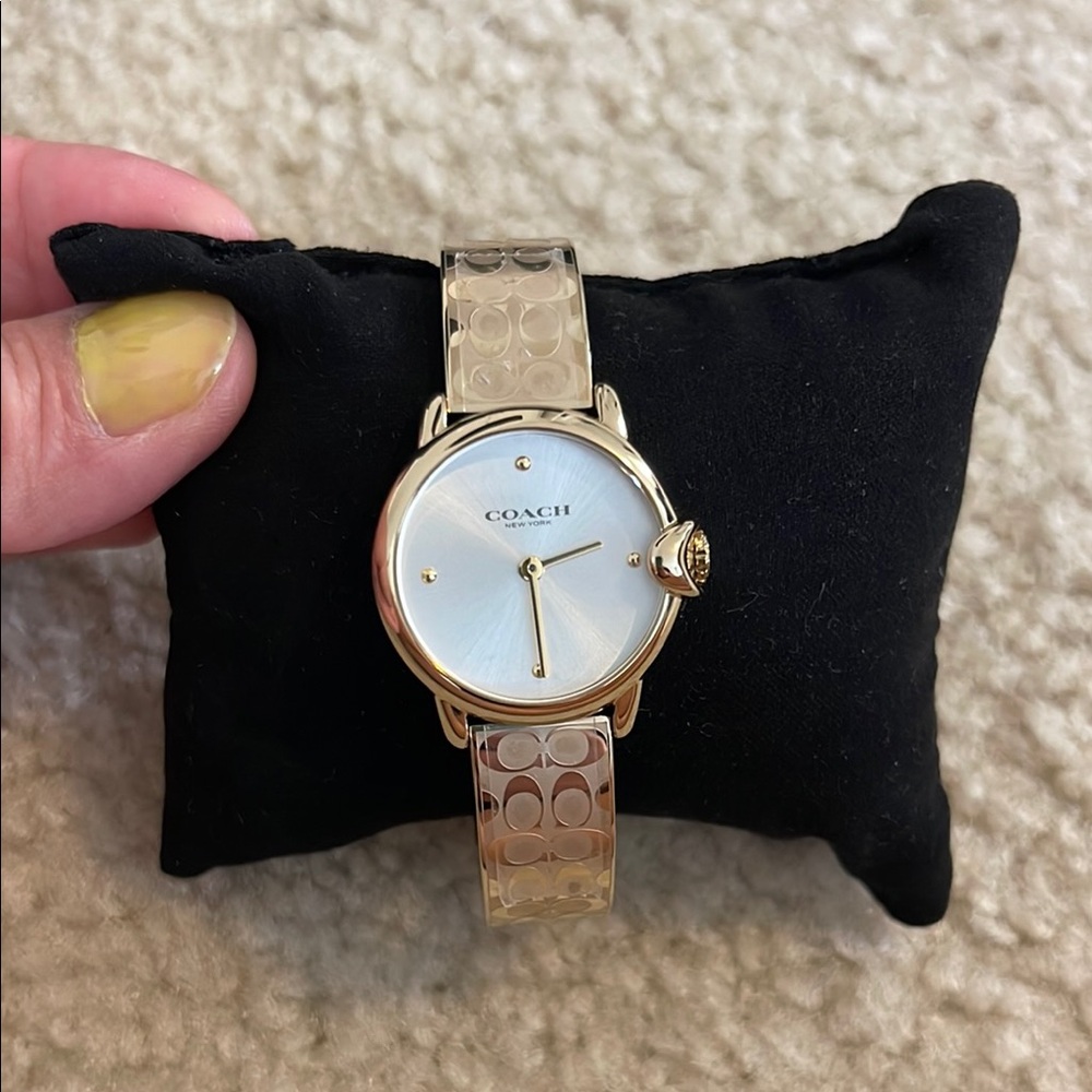 NIB Coach Gold and Cream Patterned Watch